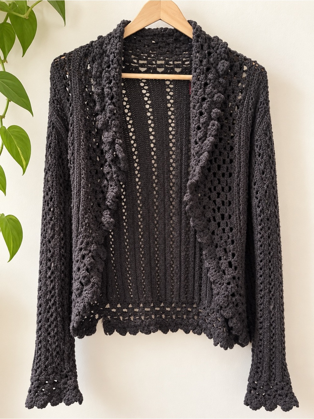 Danier Charcoal Crochet Open-Knit Cardigan